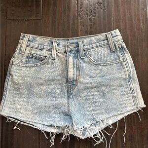 Levi's Blue and White Jean Shorts with Distressed Hem